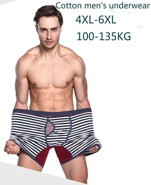 

underpants striped cotton men's underwear lengthened sports boxer briefs large size 4xl-6xl 100-135kg can wear 1pcs & 3pcs/lot, Black;white