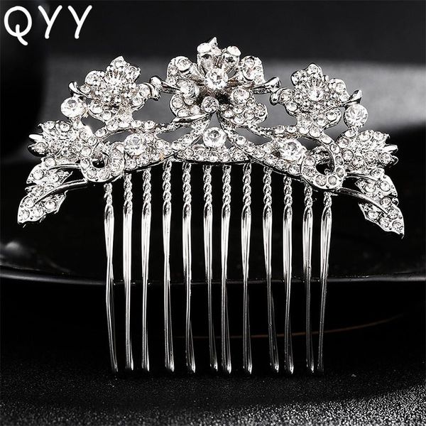 

qyy fashion rhinestone for flowers wedding hair comb clips handmade crystal bridal hair piece wedding hair accessories 2019 wmtowy, Silver