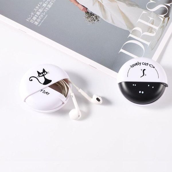 

storage bags rotating cover round earphone wire box organizer data line cables plastic container jewelry headphone protect1