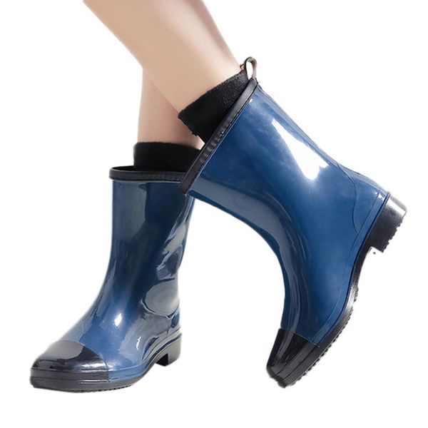 

boots 2021 rain ladies pu high tube low heels women slip on flats waterproof shoes woman plus size 36-40 shoe, Black