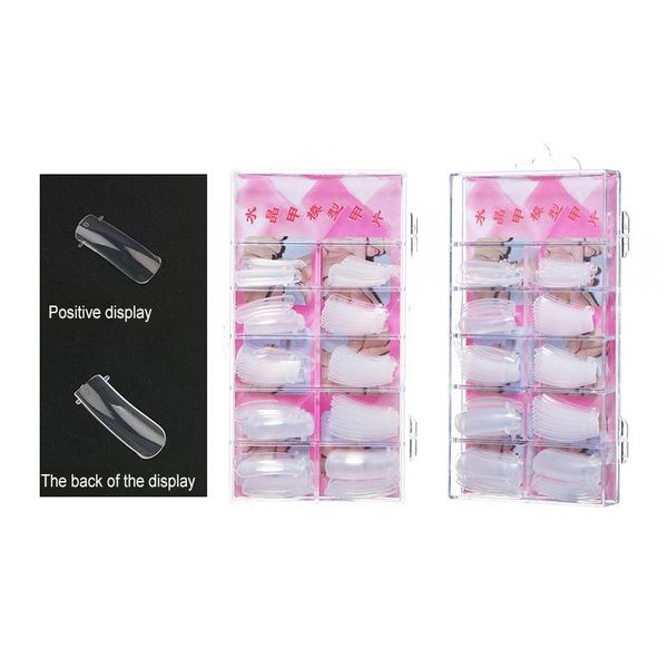 

100 pcs false nails art tips nature clear artificial fingernail full nail tip full cover professional resin crystal nail patches, Red;gold