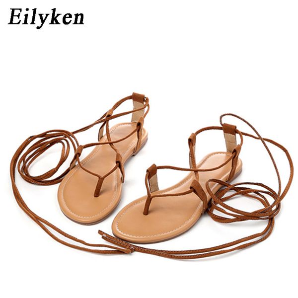 

eilyken summer roman sandals multiple cross-strap tall knee high bondage thong nubuck women sandals flip flops black apricot t200322