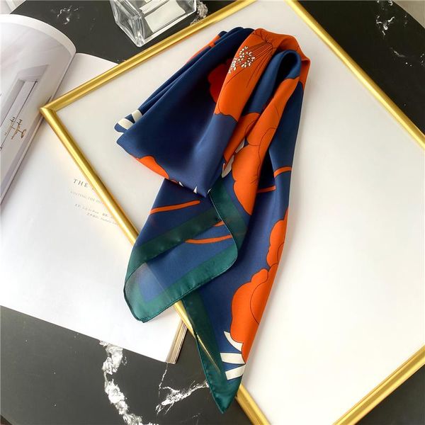 

2020 summer silk square scarf lady hair foulard print female bag scarves women bandana shawl and wraps head neck kerchief new wmtygl, Blue;gray