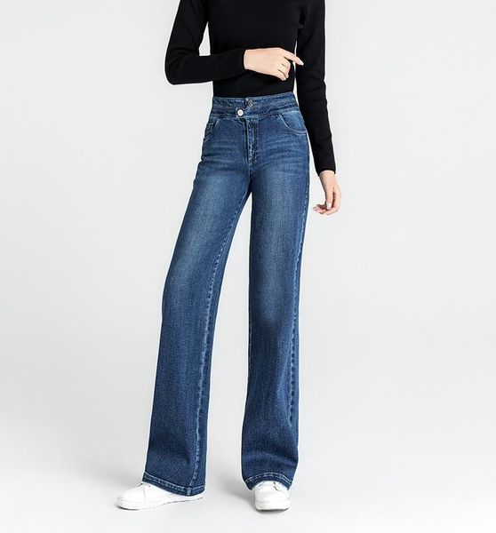 

womens high waist push up elastic straight pants denim trousers hip lifting thin waist casual long pants blue jeans1