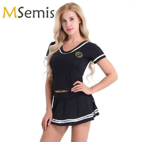 

women girls cheerleader costume lingerie cheerleading t-shirt with mini skirt and g-string underwear sailor sports costume1