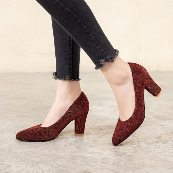 

dress shoes spring and autumn gretel fabric shallow round head thick single high heels large size 44 45 46 47 shoes1, Black