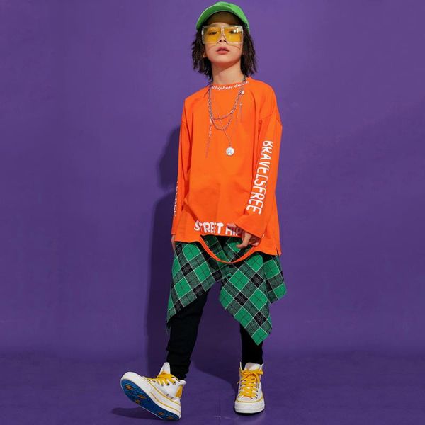 

stage wear children's hip hop costumes 2021 boys long-sleeved jazz dance street clothing drum performance clothes bi024, Black;red