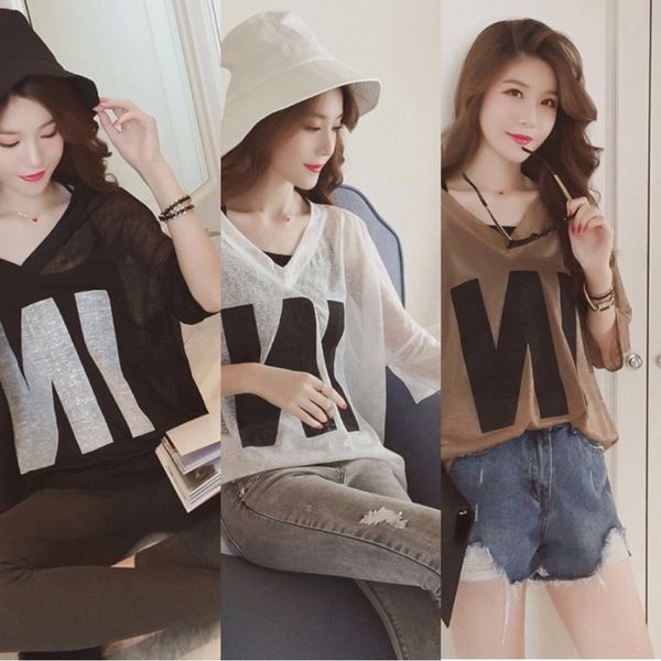 

9iunp length summer new v-neck chic short sleeve t-shirt large loose 2020 coat sling jacket student medium suspender two piece set i3, White
