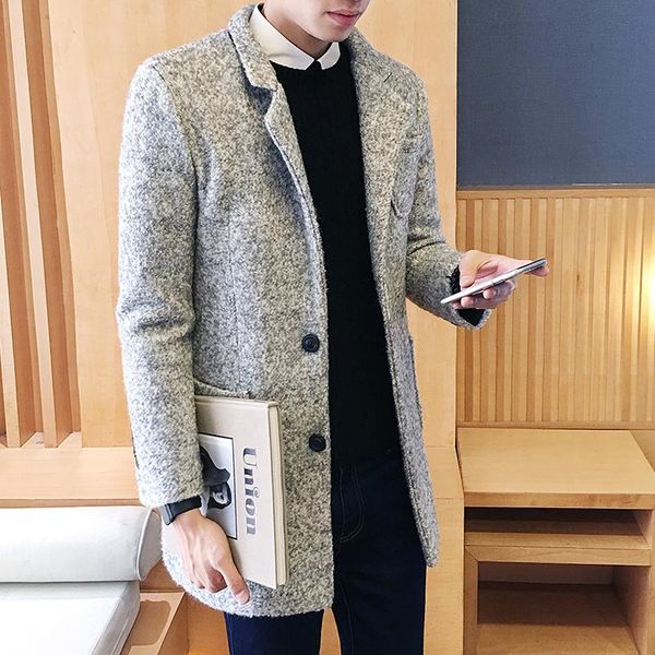 

nice new arrival winter fashion men slim fit long sleeve cardigans blends coat jacket suit solid mens long woolen coats male, Black