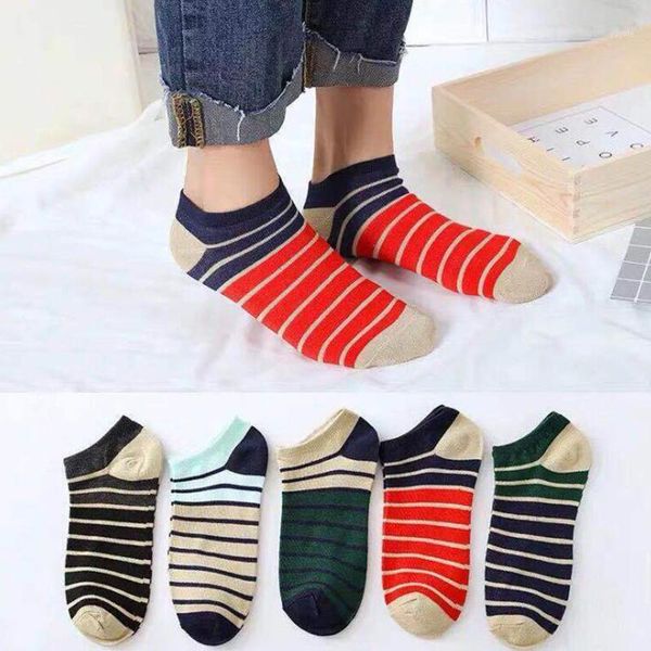 

5 pairs/lot cotton men's socks stripe short socks ankle summer breathable invisible sock men casual business soft male1, Black