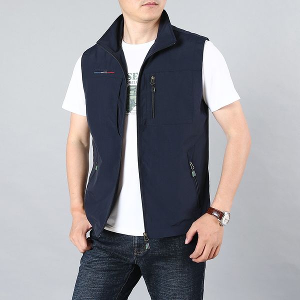 

2020 men's outdoor shawl leisure spring and thin middle-aged pgraphy fishing vest autumn jacket, Black;white