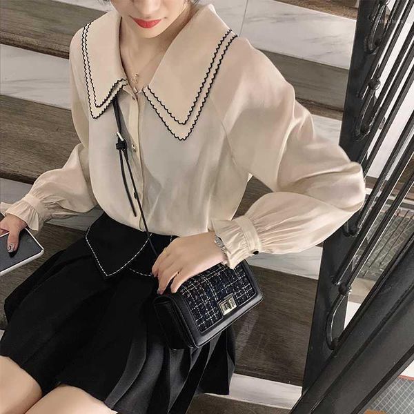 

mishow 2020 spring new blouse turn down collar casual puff sleeve solid female shirts mx20a41181, White