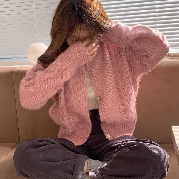 

women winter sweater coat femme 2021 new autumn cherry embroidery casual long sleeve knitted cardigans pink knitt jackets jumper, White;black