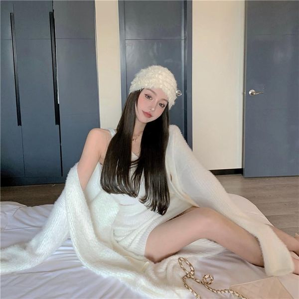 

new girls fairy white three piece set thickened sweater set for autumn and winter 2020