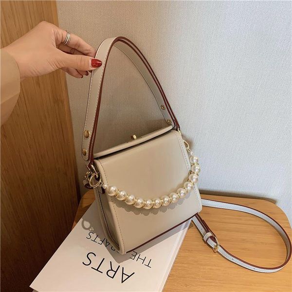 

pearl leather small square crossbody bags for women new fashion solid color portable handbags female travel shoulder bag totes