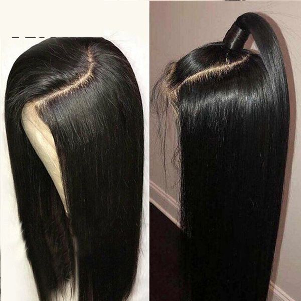 

lx brand wholesale straight hair natural part lace frontal wig silk lace front wig transparent lace wig synthetic hair silk salefactory, Black