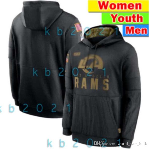 

los angeles rams men woemn youth sweatshirt 2020 salute to service sideline performance pullover football jacket hoodie black, Black;red