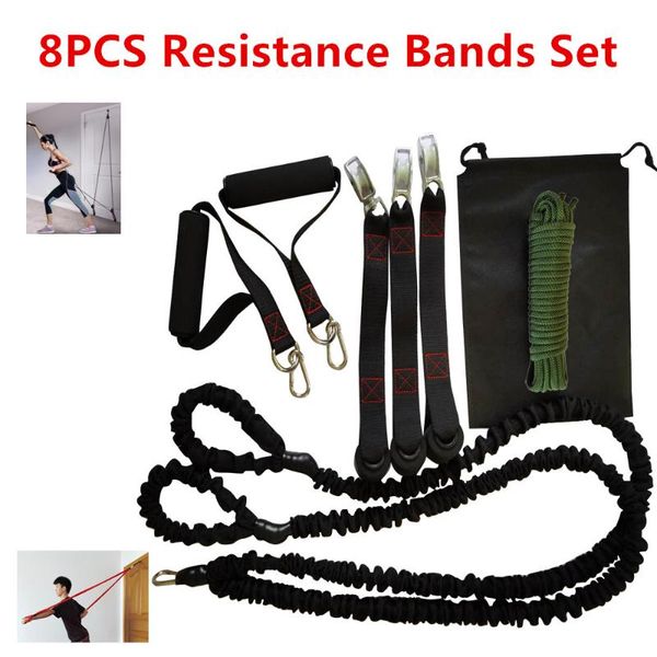 

группы 8шта сопротивления установить двери anchor шкив тросовой ручка для фитнеса упругих упражнений обучения тренировки home gym оборудован