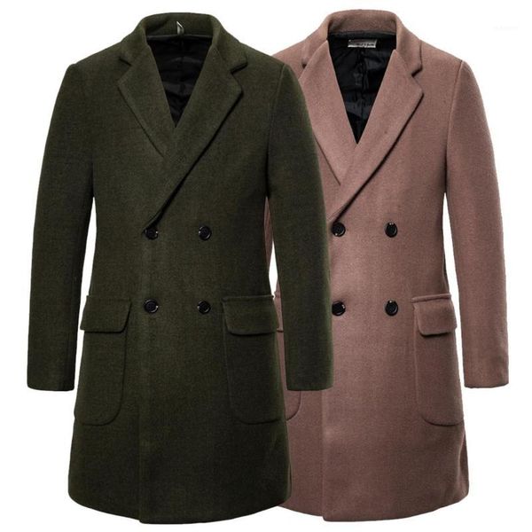 

yf24 new fashion autumn & winter clothes male double breasted wool overcoat men's trench coat1, Black
