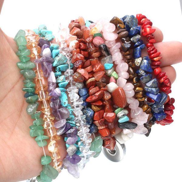 

snap jewelry crystal snap button bracelet gravel bangle irregular natural stone charm with elastic rope fit 18mm snaps f jllbyu, Golden;silver