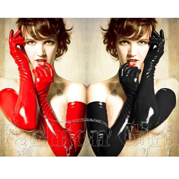 

women' long gloves five fingers pvc gloves wet look opera length black/red/white faux leather latex fetish gothic gloves 201022, Blue;gray