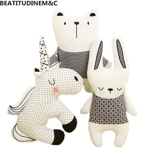 

nordic style rabbit unicorn bear pillow cushion toys, cotton animal plush toys, children's toys, baby room decoration y200723