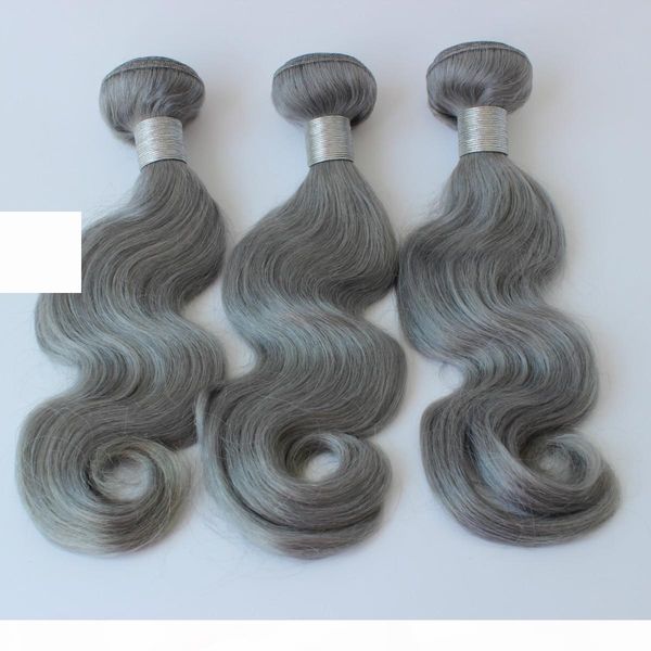 

dhgate 3pcs lot brazilian wavy hair bundles grey weave 100% human hair weaving body wave grey hair weave, Black