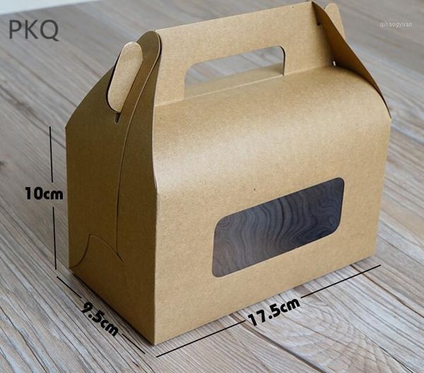 

30pcs 175x95x100mm kraft paper favor box window cupcake boxes brown paper cupcake packing cake boxes large gift box with handle1