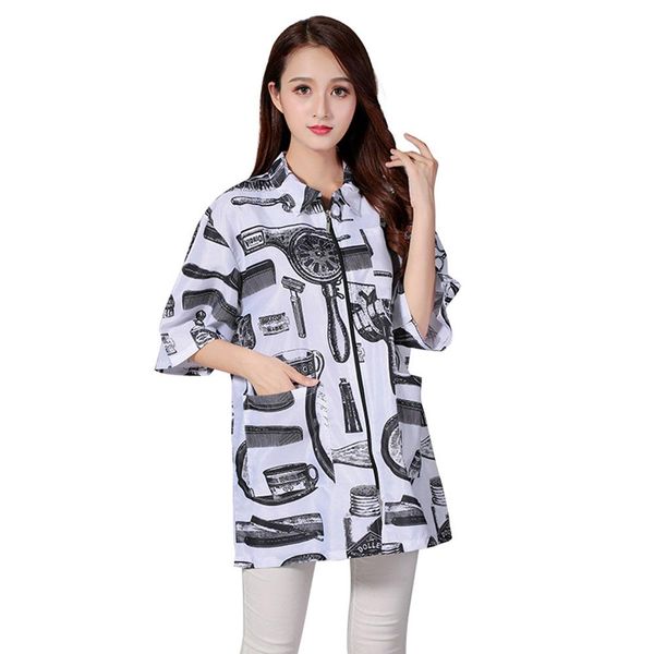 

short sleeves vintage style barber working cloth hairdressing tools pattern hair perm color dye cape apron wrap styling aprons