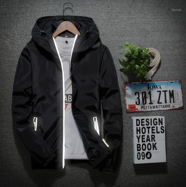 

large size men's reflective casual hooded jacket new autumn printed clothes men's hooded windbreaker jacket1, Black;brown