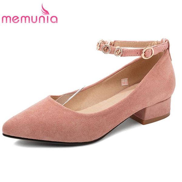 

memunia 2020 spring summer single shoes women pumps flock pointed toe buckle square heel casual shoes woman black