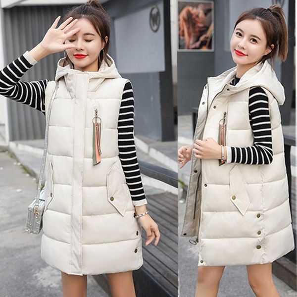 

autumn winter new korean large size jacket hooded student coat long vest women waistcoat, Black;white