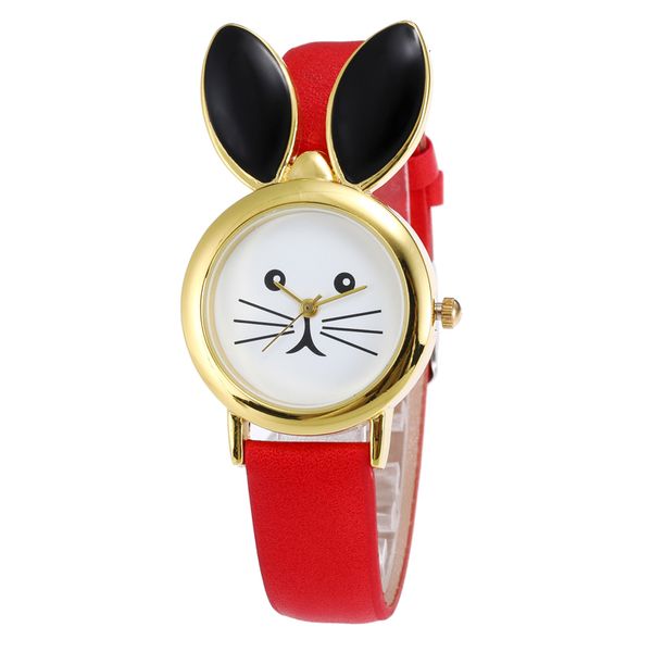 

cartoon watch ladies cute fashion long ears rabbit watch unique design women leather quartz watch student casual gift girl, Slivery;brown