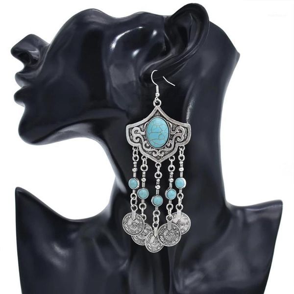

dangle & chandelier bohemian tibetan color metal tassel earrings for women exaggerated carved flower big long statement turkish jewelry1, Silver