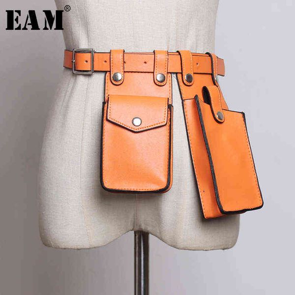 

[eam] multicolor orange mini-bag split joint pu leather belt personality women new fashion tide all-match spring 2022 1u220 aa220312, Black;brown