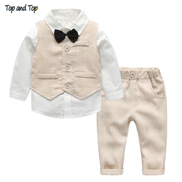 Top und Top Mode Herbst Infant Kleidung Set Kinder Baby Jungen Anzug Gentleman Hochzeit Formale Weste Krawatte Hemd Hose 4 stücke Kleidung Sets 201127