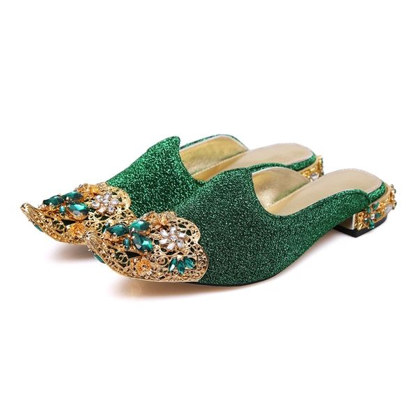 

2021 new retro wind sandals high-quality strass low-heel black-red green woman party shoes fukv