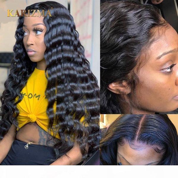 

transparent lace front human hair wigs brazilian loose deep wave wigs 180% density deep wave lace frontal wig with baby hair, Black;brown