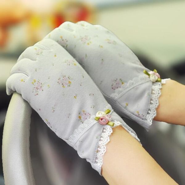 

summer women gloves driving cycling sunscreen female anti-ultraviolet anti-skid mittens short thin cotton lace hand muff h3112 201021, Blue;gray