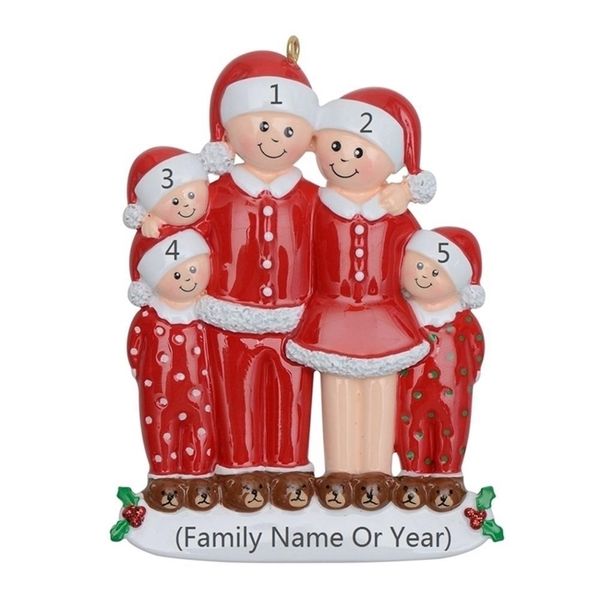 Personalizzazione gratuita - Pigiama Famiglia di 5 persone Ornamento Decorazione personalizzata per albero di Natale Regalo creativo di Natale 201130