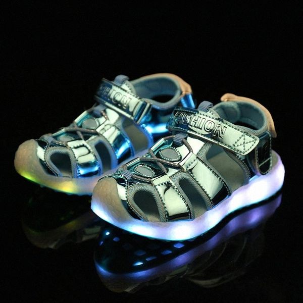 

new 2018 blue summer children led light sandals usb charging kids led luminous shoes girls boys comfortable beach sandals 26-37 #cb77