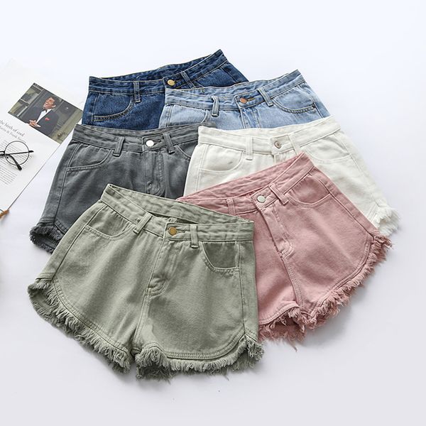 

2021 summer women colorful fringe cotton loose high waist 6 colors plus size fashion shorts denim pants 3f4u, Blue