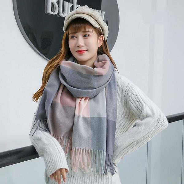 

newnordic tot classic logo scarf female in autumn winter of 2020,geometric fringed lady cashmere warm shawl scarf cashmere ad037, Blue;gray