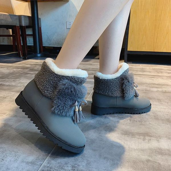 

m&v snow boots women plush winter shoes warm thicken cotton boots fashion flat ankle outdoor non-slip walking shoes, Black