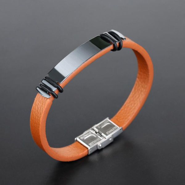 

charm bracelets boho men's invisible buckle jewelry bracelet stainless steel smooth ladies wedding friendship brown leather, Golden;silver