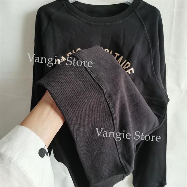 

100% cotton women o-neck sweatshirt lady long sleevce embroideried letters loose long sleeve pullover clothes1, Black