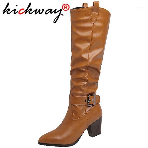 

boots kickway knee high western cowboy for women long winter pointed toe cowgirl motorcycle large sizes 34-461, Black