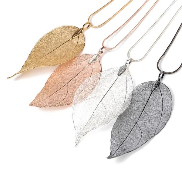 

sweater coat necklaces ladies girls special leaves leaf sweater pendant necklace long chain jewelry for womens bijou gift, Silver