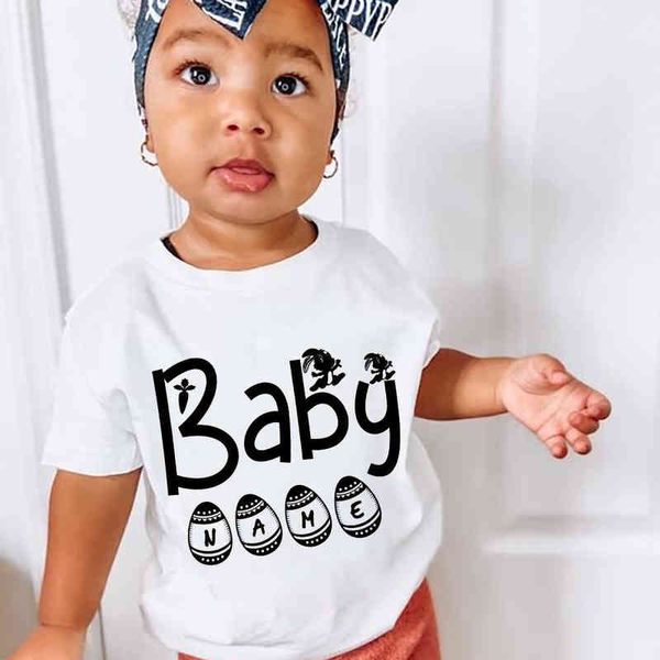 Personalizado Nome Baby Crescer Páscoa T-shirt T-shirt Coelho Ovos Criança Rastejamento Feito Personalizado Tops Christian Easter Presentes 1-12 Ano G1224