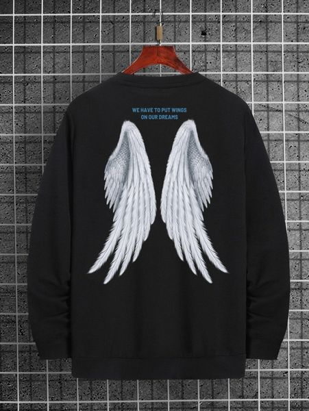 

men slogan & wing print sweatshirt g7vp#, Black